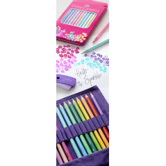 FABER-CASTELL 201737 - Coffret de crayons de couleur Sparkle 12 pièces, dans un étui métallique, triangulaires, incassables