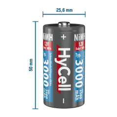 HyCell Piles Rechargeables NiMH Baby C 3000 mAh 1,2V (2 pces) – Piles HR14 pour Lampes Torches, Jouets électroniques, Station mé