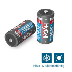HyCell Piles Rechargeables NiMH Baby C 3000 mAh 1,2V (2 pces) – Piles HR14 pour Lampes Torches, Jouets électroniques, Station mé