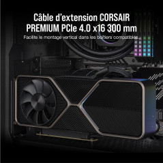 Corsair Premium PCIe 4.0 x16 Extension Cable 300 mm - Blindage EMI - Connecteur Femelle PCIe 90° - Fonctionne avec La Plupart de