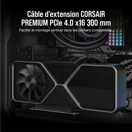 Corsair Premium PCIe 4.0 x16 Extension Cable 300 mm - Blindage EMI - Connecteur Femelle PCIe 90° - Fonctionne avec La Plupart de