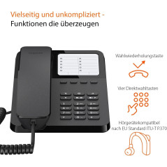 Gigaset Desk 400 Téléphone Filaire avec câble élastique, Espace pour 10 entrées de numérotation abrégée, Rappel, Compatible avec