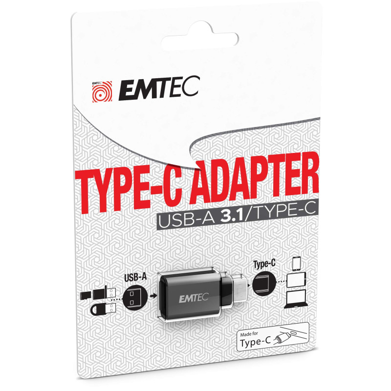 EMTEC, ECADAPT600C, Adaptateur USB 31 vers Type-C, compatible PC, smartphone et tablette, transfert rapide de données, design en EMTEC, ECADAPT600C, Adaptateur USB 31 vers Type-C, compatible PC, smartphone et tablette, transfert rapide de données, design en