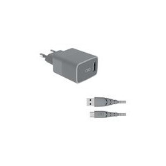 Chargeur maison 3A IC Smart Garanti à vie + Câble USB A/USB C Gris - 100% Plastique recyclé Force Power