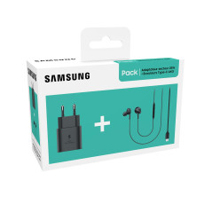 SAMSUNG Pack kit piéton Type C AKG + tête de Charge Rapide, Noir, Écouteurs Intra Auriculaires filaires 3.5mm avec Embouts Taill