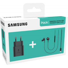 SAMSUNG Pack kit piéton Type C AKG + tête de Charge Rapide, Noir, Écouteurs Intra Auriculaires filaires 3.5mm avec Embouts Taill