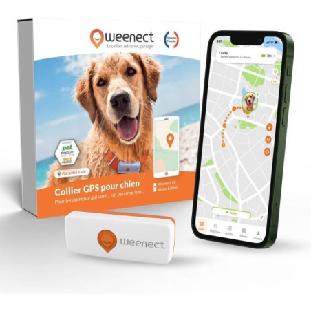 Weenect XS - Collier GPS pour chien ( White Edition 2023) | Suivi GPS en temps réel | Plus petit modèle du marché | Fonctionne a