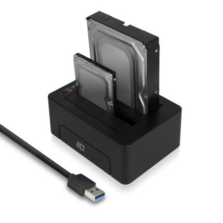 ACT Station d'accueil Double Disque Dur USB 3.0 pour Disque Dur SATA 2,5"/3,5" - Prise en Charge du clonage Hors Ligne - Fonctio