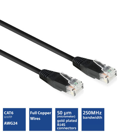ACT Câble Ethernet CAT6 0,9 m, 10/100/1000/Mbit/s, RJ45, U/UTP LAN CAT 6, 250 MHz, PoE, fils en cuivre complet, pour commutateur