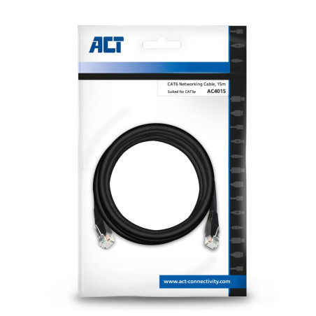 ACT Câble de raccordement U/UTP CAT6 avec connecteurs RJ45 Noir 15 m