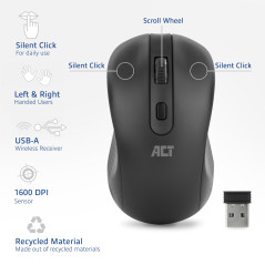 ACT Souris sans Fil Capteur Optique - 1000 DPI - Récepteur USB 2.4Ghz - Poignée de Pouce - Gaucher et droitier - Léger - AC5105