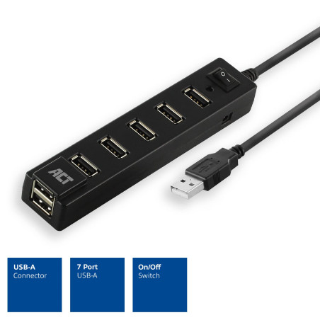 ACT Hub USB 7 Ports avec Interrupteur Marche/arrêt AC6215