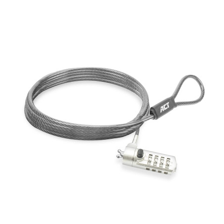 ACT Câble de sécurité pour Ordinateur Portable, 2 m, Protection par Mot de Passe, Serrure à Combinaison à 4 Chiffres, Verrouilla