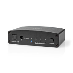 Nedis Commutateur Audio numérique | 4 Voies | Connecteurs - Entrée : DC Power / 4X TosLink | Connecteurs - Sortie TosLink Femell