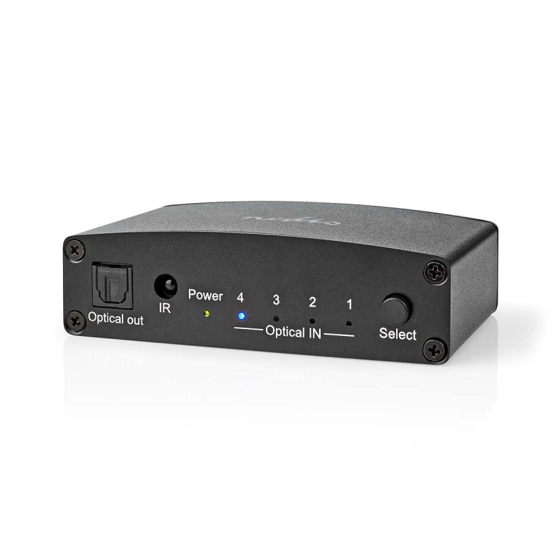 Nedis Commutateur Audio numérique | 4 Voies | Connecteurs - Entrée : DC Power / 4X TosLink | Connecteurs - Sortie TosLink Femell Nedis Commutateur Audio numérique | 4 Voies | Connecteurs - Entrée : DC Power / 4X TosLink | Connecteurs - Sortie TosLink Femell