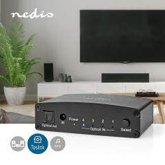 Nedis Commutateur Audio numérique | 4 Voies | Connecteurs - Entrée : DC Power / 4X TosLink | Connecteurs - Sortie TosLink Femell