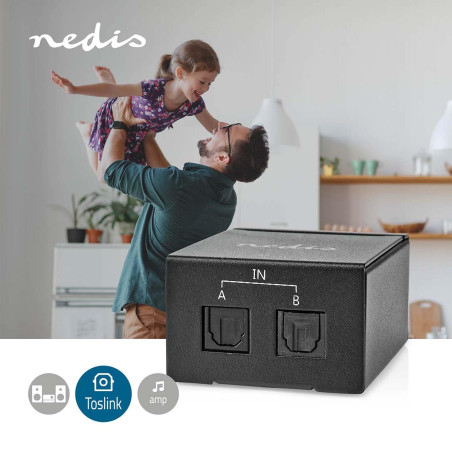 Nedis Commutateur Audio numérique | 2 Voies | Connecteurs - Entrée : DC Power / 2X TosLink | Connecteurs - Sortie TosLink Femell