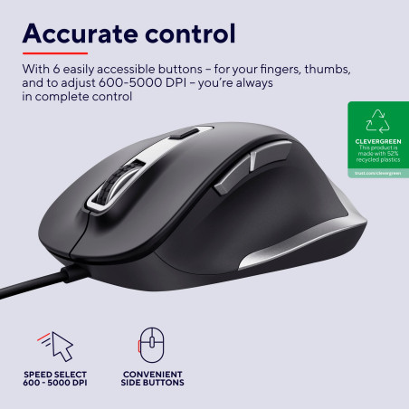 Trust Fyda Souris Filaire, Conception Durable, 600-5000 DPI, 6 Boutons, Câble USB 150cm, Souris Ergonomique avec Fil pour PC, Or