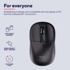 Trust Primo Souris Bluetooth, Souris sans Fil pour Ordinateur Portable, 1000-1600 DPI, pour Gauchers et Droitiers, Batteries Inc