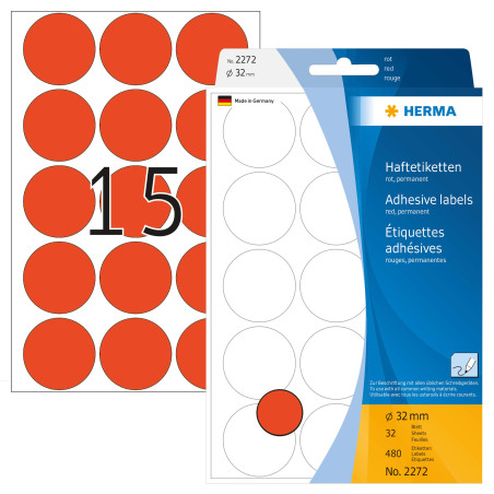 Herma 2272 Étiquettes universelles diamètre 32 mm 480 pièces Rouge