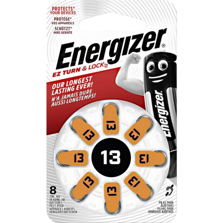 Energizer Piles Auditives, Taille 13, EZ Turn & Lock, Lot de 8