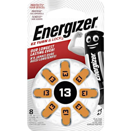 Energizer Piles Auditives, Taille 13, EZ Turn & Lock, Lot de 8
