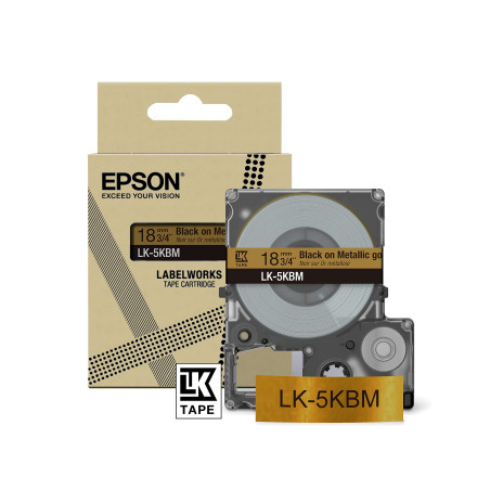 Epson LabelWorks LK-5KBM Ruban adhésif pour LW-C410 et LW-C623 Doré métallisé Noir 18 mm
