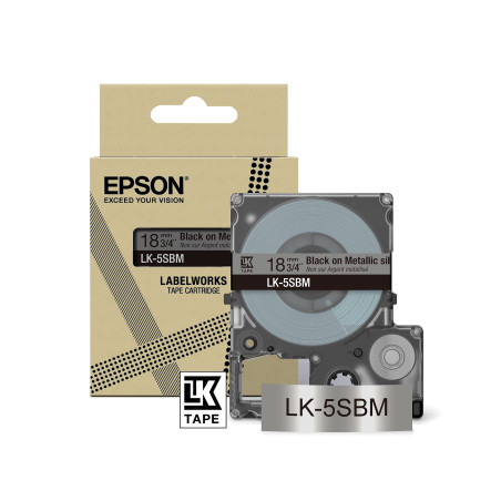 Epson LabelWorks LK-5SBM Ruban compatible avec LW-C410 et LW-C624 Argenté métallisé/noir 18 mm