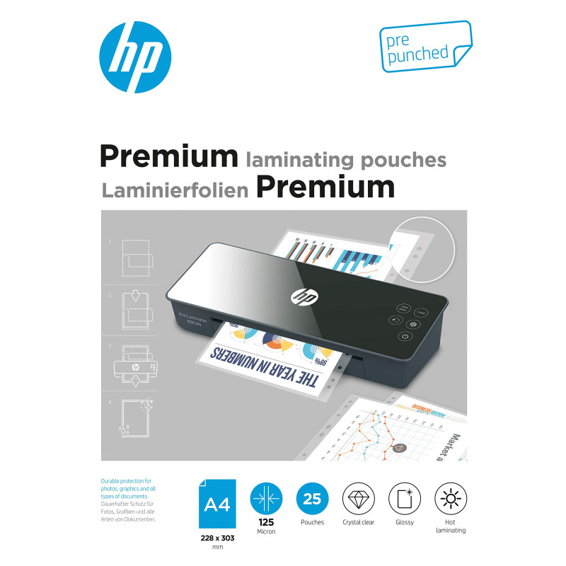 HP Premium Pochettes de plastif. A4 avec perforation, 125 Micron HP Premium Pochettes de plastif. A4 avec perforation, 125 Micron