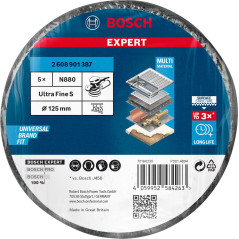 Bosch 5x Disques en non-tissé EXPERT N880 (pour Tôles en acier, Acier inoxydable, Ø 125 mm, Ultra fin S, Professional Accessoire