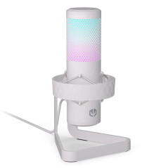ENDORFY Axis Streaming Onyx White, Microphone omnidirectionnel de Haute qualité, rétroéclairage RGB | EY1B007