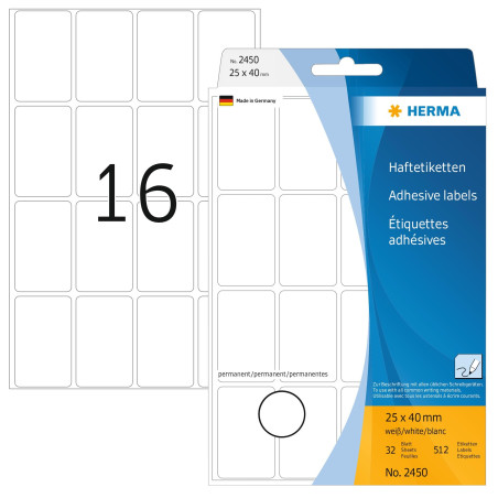 Herma 2450 Étiquettes universelles 25 x 40 mm 512 pièces Blanc