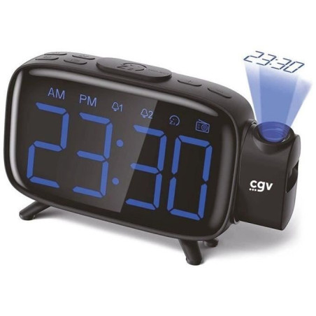 CGV | Radio réveil avec Projection de l'heure - CR-P10 | Double Alarme, 7 tonalités Disponibles | Port USB de Charge | Gros Bout