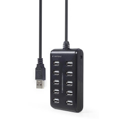 Gembird Hub 10 Ports USB 2.0 - Compact et Plug & Play, Noir