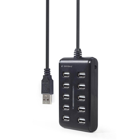 Gembird Hub 10 Ports USB 2.0 - Compact et Plug & Play, Noir