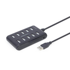 Gembird Hub 10 Ports USB 2.0 - Compact et Plug & Play, Noir