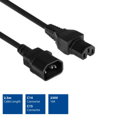 ACT C14 Câble d'alimentation ACT C14 mâle à C15 Femelle, 2,5m, Cordon d'extension, Negro - AK5234