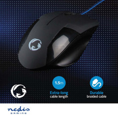 NEDIS Souris de Jeu | Filaire | DPI: 1200/2400 / 4800/7200 dpi | PPP (DPI) réglable | Nombre de Boutons: 6 | Boutons progra