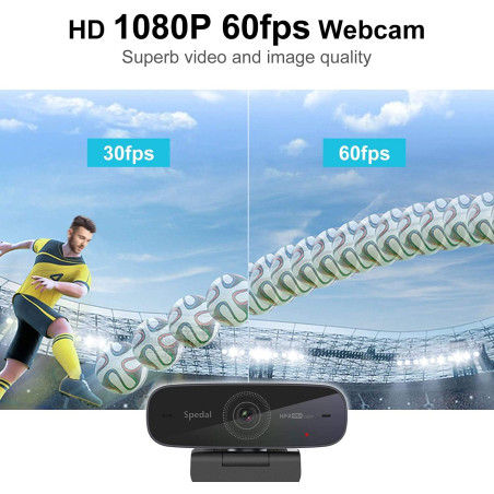 Spedal Webcam 1080P 60fps, Double Microphones Stéréo, Autofocus Live Streaming Caméra Web pour Skype Facebook OBS XSplit, Webcam