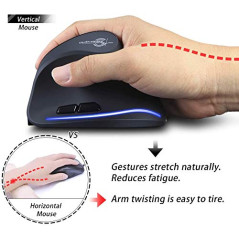 zelotes Souris sans Fil,Rechargeable,Réglage 3 DPI,6 Boutons,2.4GHz avec Nano-Récepteur,LED,Souris Ergonomique Verticale pour PC