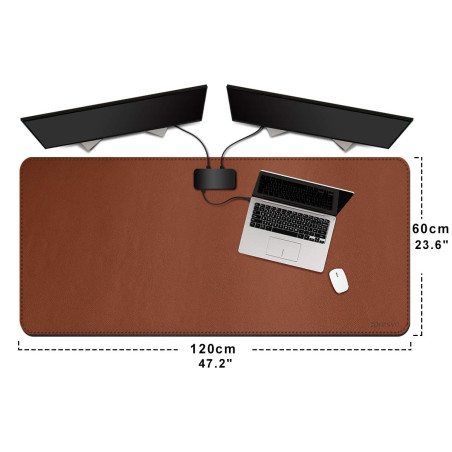 ZORESYN 3XL Tapis de Souris,sous-Mains en Cuir PU,imperméable Tapis de Souris Gaming(Marron, 120x60CM)