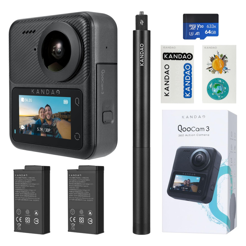KanDao QooCam 3 caméra d’Action, Combo Voyage, 5.7K 62MP Photo 60fps Flawless 360 caméra vidéo, Double 1/1.55" capteurs Mieux po KanDao QooCam 3 caméra d’Action, Combo Voyage, 5.7K 62MP Photo 60fps Flawless 360 caméra vidéo, Double 1/1.55" capteurs Mieux po