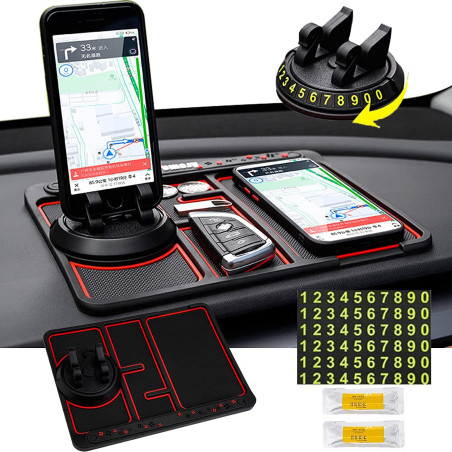 Tapis Antidérapant 4 en 1, Plateau Tableau Bord Voiture, Tapis Silicone Antidérapant à Rotation 360°