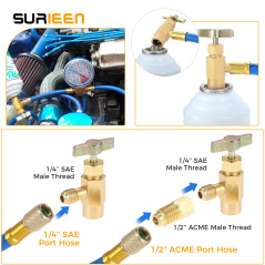 SURIEEN R1234yf - Décapsuleur de robinet auto-scellant - Outil de valve à filetage F-1/4 SAE 1/2 Acme LH - Avec adaptateur de co