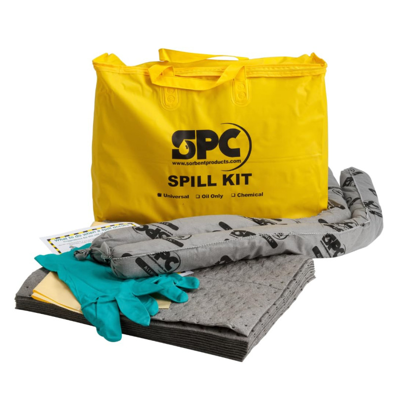 SPC® by Brady Kit Anti-Pollution Universel – Kit Absorbant pour Huiles, Eau, Solvants et Liquides de Refroidissement, Inclus 10 