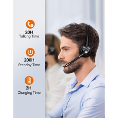 TECKNET Casque d'écoute Bluetooth, Casque d'écoute sans Fil avec Microphone antibruit pour Camionneur, Mains Libres avec Microph