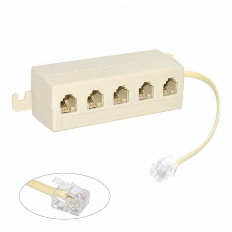 Cablecc - Module jack 6P4C RJ11 RJ12 - Adaptateur 1 entrée et 5 sorties - Séparateur de ligne téléphonique - Coloris beige