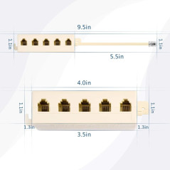 Cablecc - Module jack 6P4C RJ11 RJ12 - Adaptateur 1 entrée et 5 sorties - Séparateur de ligne téléphonique - Coloris beige