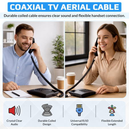 Keple Câble téléphonique RJ10 noir courbé en spirale à ressort pour combiné téléphonique 3 mètres Compatible avec les téléphones