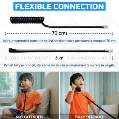Keple Câble téléphonique RJ10 noir courbé en spirale à ressort pour combiné téléphonique 3 mètres Compatible avec les téléphones